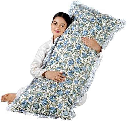 Ridhi Block Print Asparagus Green Ruffle Lumbar Pillow Shams by Ridhi