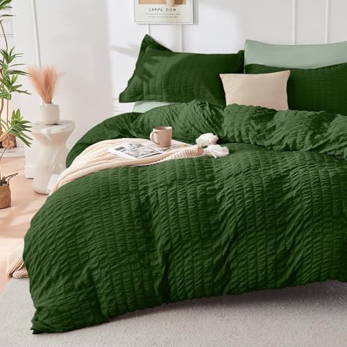 HYMOKEGE Dark Green/Sage Green King Size Comforter Set Seersucker 7 Pieces - Image 2