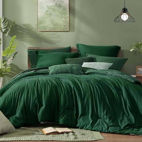 Monbix Full Size Comforter Set 7 Pieces Emerald Green Bed in a Bag by Monbix