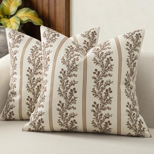 Vintage Throw Pillow Covers 24x24 Set of 2, Striped Floral Pillow Cover by DKwizme