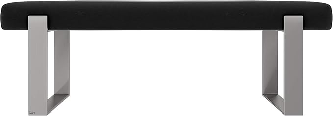 VANT Upholstered Bed Bench - Vintage Leather Jet Black - Brushed Nickel - Contemporary Modern, Bedroom Bench Seat, Hallway, or Entryway