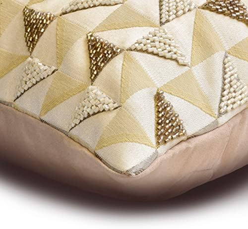 The HomeCentric Decorative Gold & Ivory 12"x14" Lumbar Pillow Cover, Jacquard - Image 2