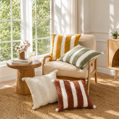 Boho Throw Pillow Covers 18x18 Tufted Home Decorations Dark Rust - Image 3