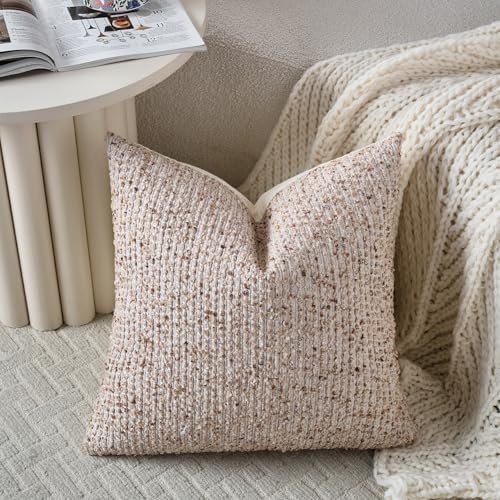DEZENE 20x20 Beige Throw Pillow Cover Textured Boucle Striped Chic Morden Boho - Image 4