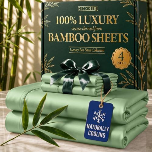 DECOLURE 100% Viscose Derived from Bamboo Sheets Twin Size, Luxury 4 Pc Set by DECOLURE
