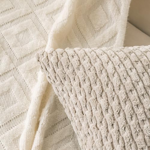 Set of 4 Grey White Taupe Decorative Throw Pillow Covers 24x24 Inch Corduroy - Image 4