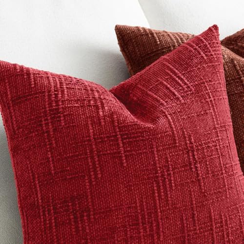 MIULEE Chenille Textured Throw Pillow Covers Red 16x16 Set of 2 - Image 3