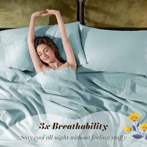 SONORO KATE 100% French Linen Queen Size Sheets Set, Natural Flax Bedding - Image 3
