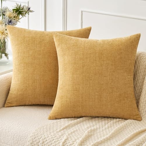 MIULEE Soft Chenille Throw Pillow Covers Gold 18x18 Inch Pack of 2 by MIULEE