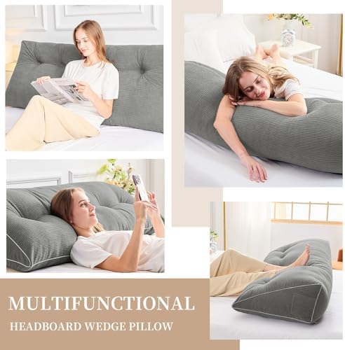 Sasttie Headboard Pillow Full, Wedge Pillow Headboard, Light Grey - Image 6