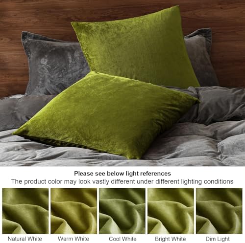 PHF Velvet Euro Shams 26" x 26", Olive Green, No Insert, 2 Pack - Image 5