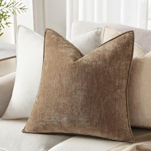 decorUhome Chenille Brown Velvet Throw Pillow Covers 18x18 Set of 2 - Image 3