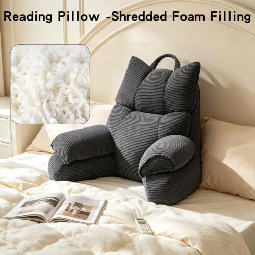 Reading Pillow for Bed with Arms, Back Support, Memory Foam（Grey Black） - Image 3