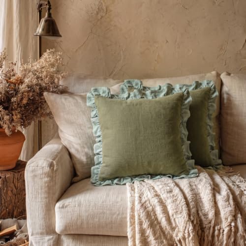 patdrea Vintage Green Linen Throw Pillow Covers - Image 2