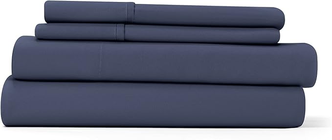 Linen Market Brushed Microfiber Full Sheet Set 4 Piece – Oeko-TEX Certified Ultra Soft & Wrinkle-Free - 16" Deep Pocket Sheets - Easy Care Full Size - Navy