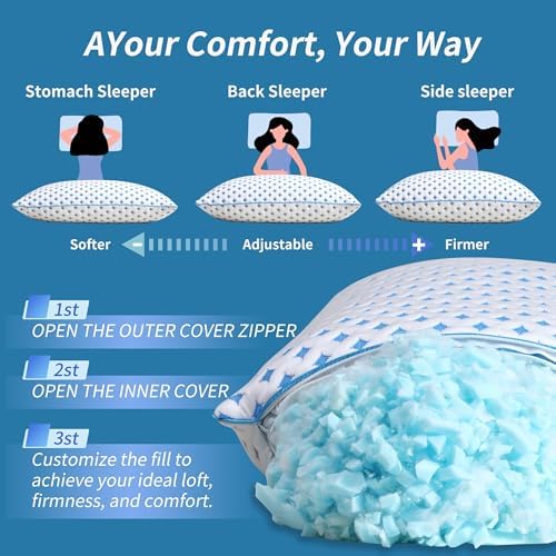 King Pillow 1 Pack, Cooling Shredded Memory Foam Pillow - Image 5