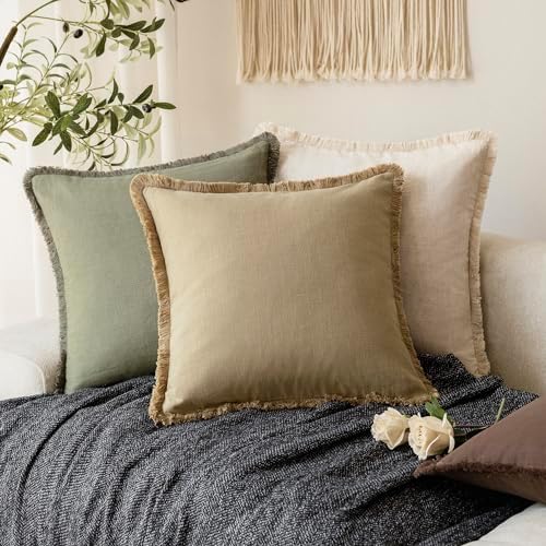 Foindtower Decorative Linen Fringe Throw Pillow Covers 20×20 Light Khaki - Image 5