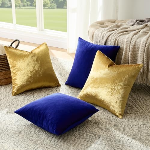 GIGIZAZA Pack of 4 Decorative Velvet Pillow Covers 16x16 Blue Gold - Image 7