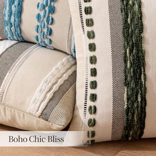 ANRODUO Boho Decorative Pillow Covers 18x18 Dark Green Stripe Pack of 2 - Image 5