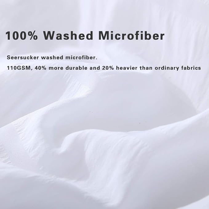 AveLom White Duvet Cover Queen (90 x 90 Inches)， 3 Pieces (1 Duvet Cover + 2 Pillow Cases) Stripe Zipper Closure Corner Ties Soft Washed Microfiber Duvet Cover for Men, Women