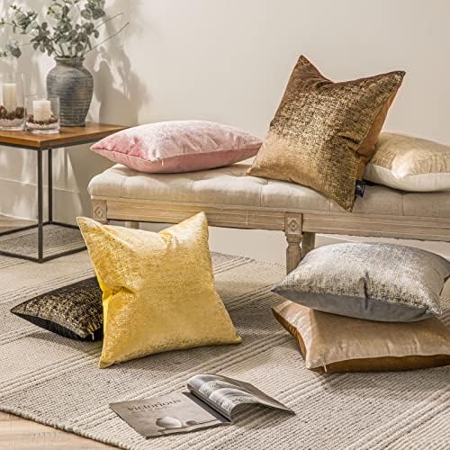 Phantoscope Pack of 2 Sparkling Velvet Decorative Throw Pillow Covers Soft Gold - Image 5