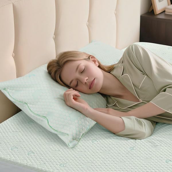 ACCURATEX Cooling Memory Foam Pillows for Sleeping Standard Size Set of 2, Adjustable Fluffy Pillows with Removable Cover, Cool Bed Pillow for Side Back Stomach Sleepers, Machine Washable, Green