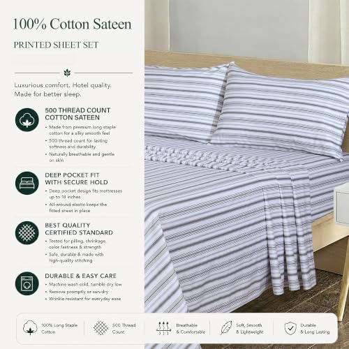 Feather & Stitch 100% Cotton Sateen 500 TC Queen Size Bed Sheet Set - Image 6