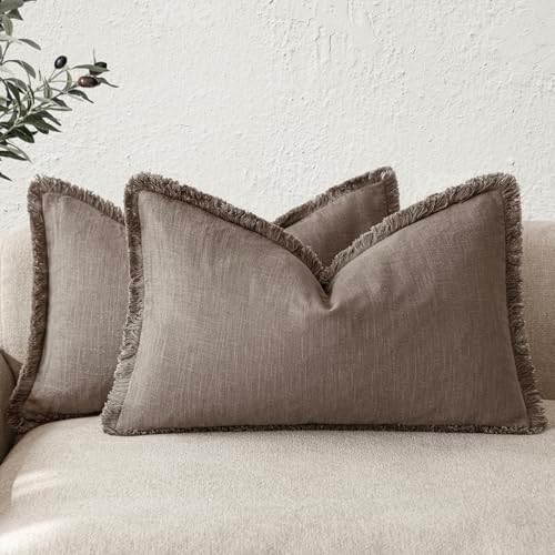 Foindtower Boho Linen Fringe Lumbar Throw Pillow Covers 12×20 Light Coffee by Foindtower