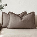 Foindtower Boho Linen Fringe Lumbar Throw Pillow Covers 12×20 Light Coffee by Foindtower
