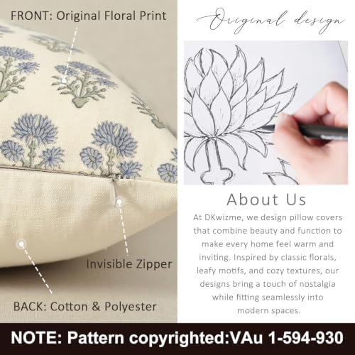 Farmhouse Floral Pillow Covers 22x22 Set of 2, Country Botanical Throw Pillow - Image 3