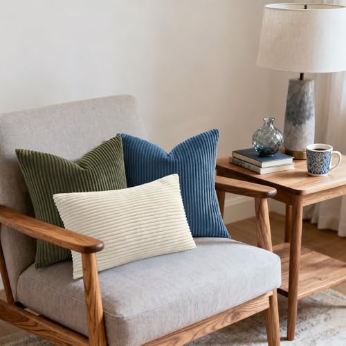Mecatny Corduroy Decorative Throw Pillow Covers 16x16 Set of 2 Navy Blue - Image 6