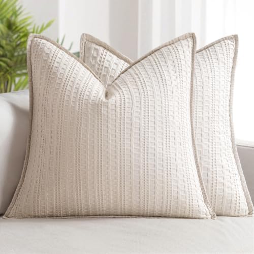 Decorative Waffle Euro Sham Pillow Covers 26x26 Cream 2 Pack by Woaboy