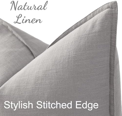 decorUhome Fall Light Grey Linen Throw Pillow Covers 16x16 Set of 2 - Image 2