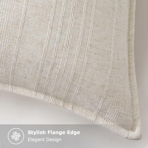 decorUhome Cream White Textured Linen Throw Pillow Covers 20x20 Set of 2 - Image 3