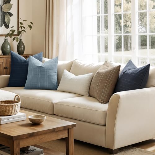 MIULEE Linen Plaid Pillow Covers Coastal Decorative 20x20 Blue Grey - Image 6