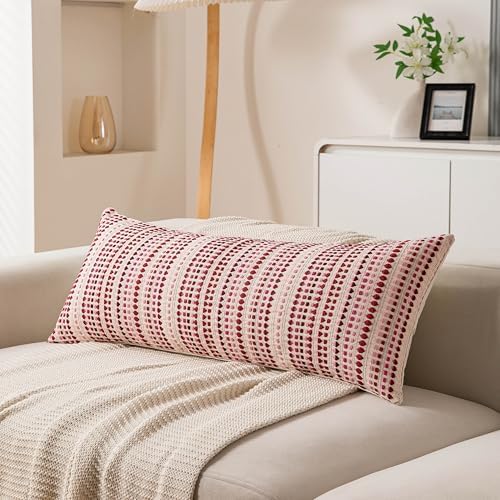 Boho Long Lumbar Body Decorative Throw Pillow Covers 14x36 Inch Pack of 1 Pink by KOOLIFE