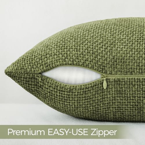 a moment Olive Green Chenille Throw Pillow Covers 20x20 Inch Pack of 2 Modern - Image 2
