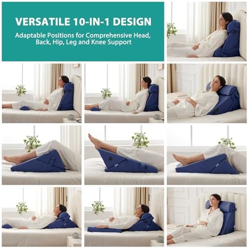 Bedluxe Adjustable 4pcs Bed Wedge Pillow Set, Memory Foam Wedges Pillow Post - Image 3