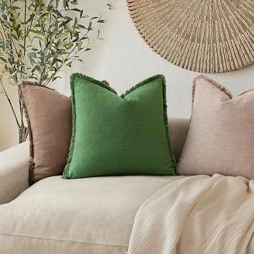 Foindtower Boho Linen Fringe Lumbar Throw Pillow Covers 12×20 Forest Green - Image 5