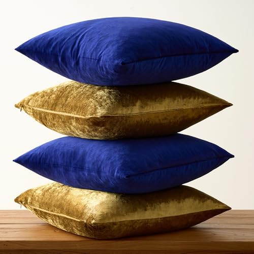 GIGIZAZA Pack of 4 Decorative Velvet Pillow Covers 16x16 Blue Gold - Image 5