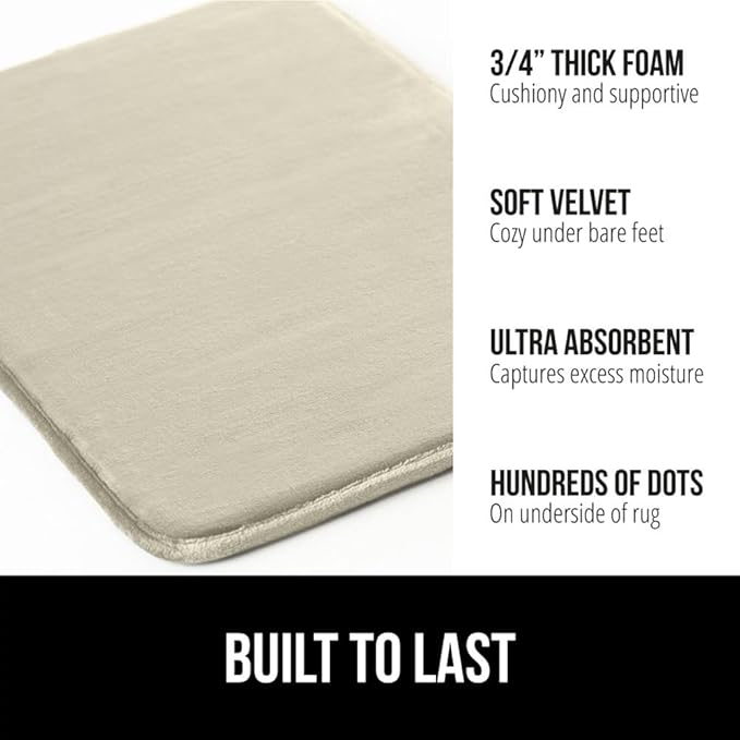 GORILLA GRIP Memory Foam Bath Rugs, Soft Absorbent Velvet Bathroom Mats, Durable Dots on Underside, Machine Washable Bathmat, Carpet Rug Room Decor for Shower Floor, 60x24 Mat, Champagne
