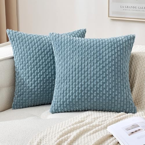 MIULEE Decorative Throw Pillow Covers 16x16 Blue Grey Textured Corduroy - Image 7