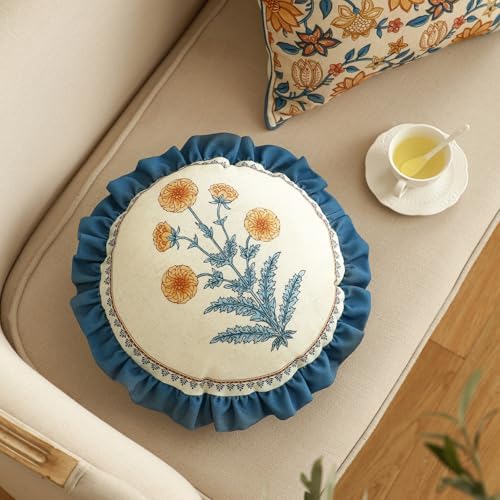 ISAENNE Linen Round Throw Pillow Cover, Diameter 16"-Estevan D - Image 2