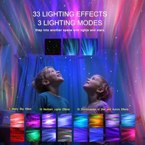 Northern Galaxy Light Aurora Projector with 33 Light Effects, Night Lights LED Star Projector for Bedroom Nebula Lamp, Remote Control, White Noises, Bluetooth Speaker for Parties Black - Image 3