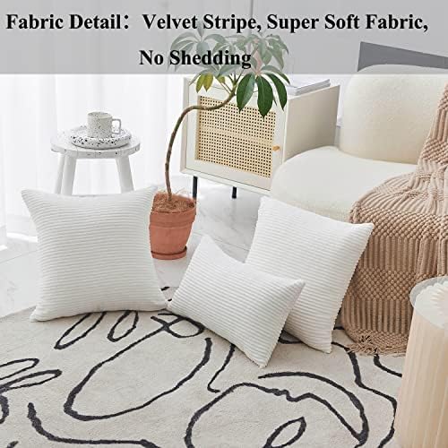 Home Brilliant Pillow Covers 18x18 Striped Corduroy Velvet Cushion Covers Set - Image 2