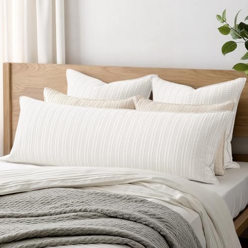 Decorative Waffle Weave Body Pillowcase 20x54 White No Insert - Image 2