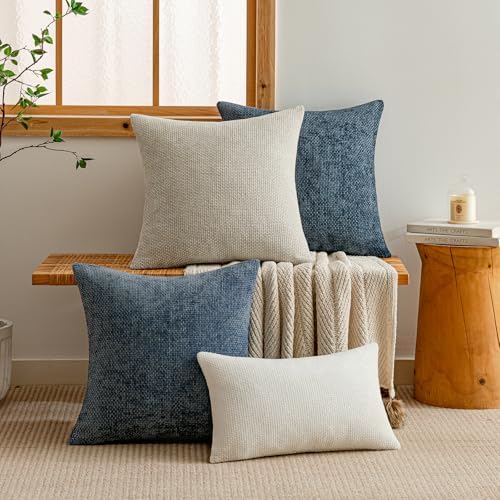 a moment Grey-Beige Chenille Throw Pillow Covers 20x20 Inch Pack of 2 Modern - Image 6