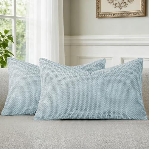 a moment Baby Blue Chenille Throw Pillow Covers 12x20 Inch Pack of 2 Modern by amoment
