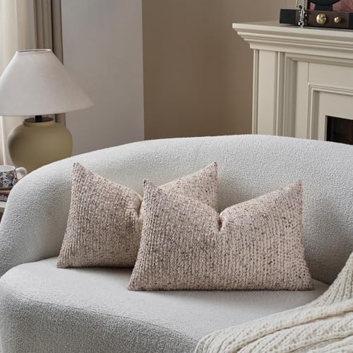 DEZENE 12x20 Beige Lumbar Pillow Cover Textured Boucle Striped Chic Morden Boho - Image 5