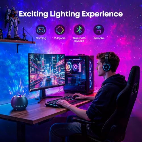 One Fire 360 Game Lights Galaxy Projector Gaming Accessories Gaming Room Decor Green Star Bluetooth Speaker+15 White Noise Man Cave Accessories Cool Gifts for Men Birthday Gift Cool Stuff for Teen Boy - Image 2